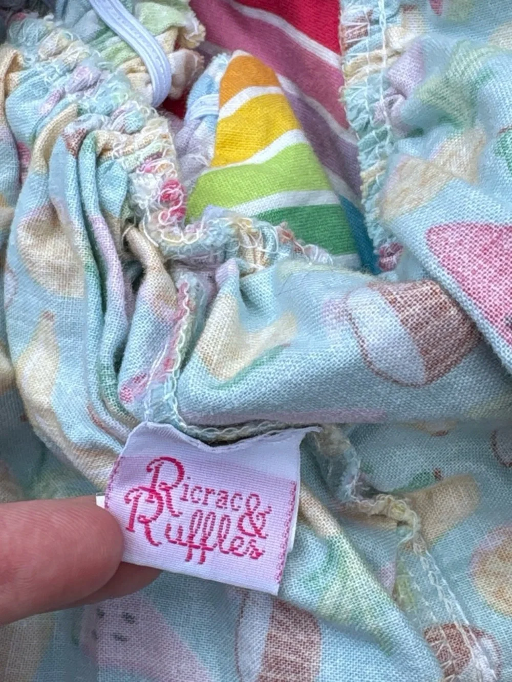 Ricrac & Ruffles colorful striped Fruit print baby girl two piece set